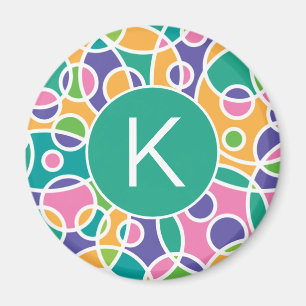 Helle Farbige Verrückte Kreise Muster Monogramm Magnet