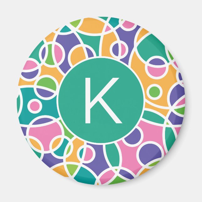 Helle Farbige Verrückte Kreise Muster Monogramm Magnet (Vorne)