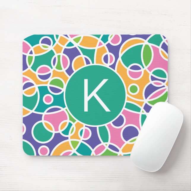 Helle Farbige Verrückte Kreise Muster Monogramm Mousepad (Mit Mouse)