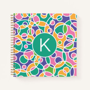 Helle Farbige Verrückte Kreise Muster Monogramm Notizbuch