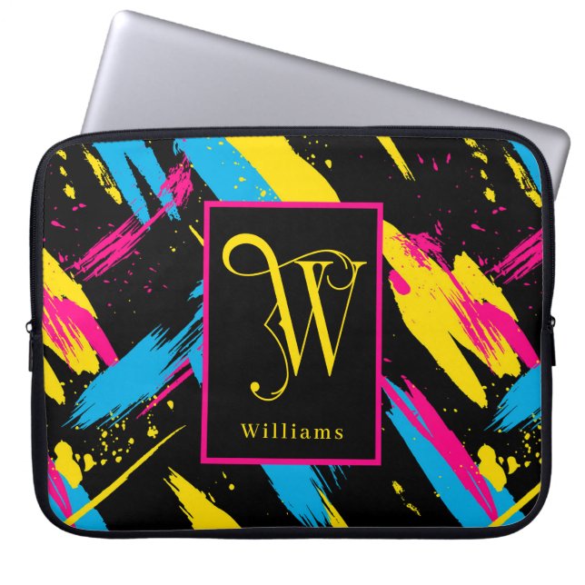 Helle Farbstriche Monogramm, Nachname Laptopschutzhülle (Vorderseite)