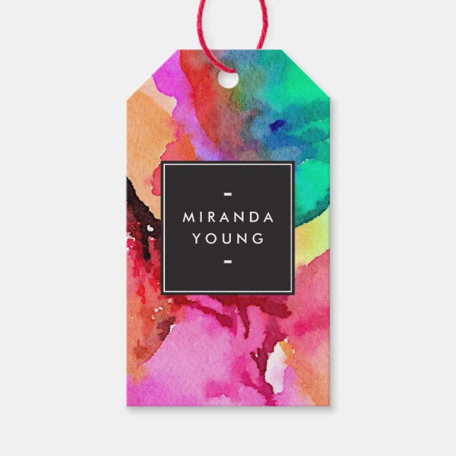 Helle Farbtöne Abstrakte Wasserfarben Kunst, Dicht Geschenkanhänger (Vorderseite)