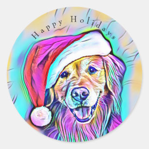 Helle Farbweihnachtsgolden retriever-Neonkunst Runder Aufkleber