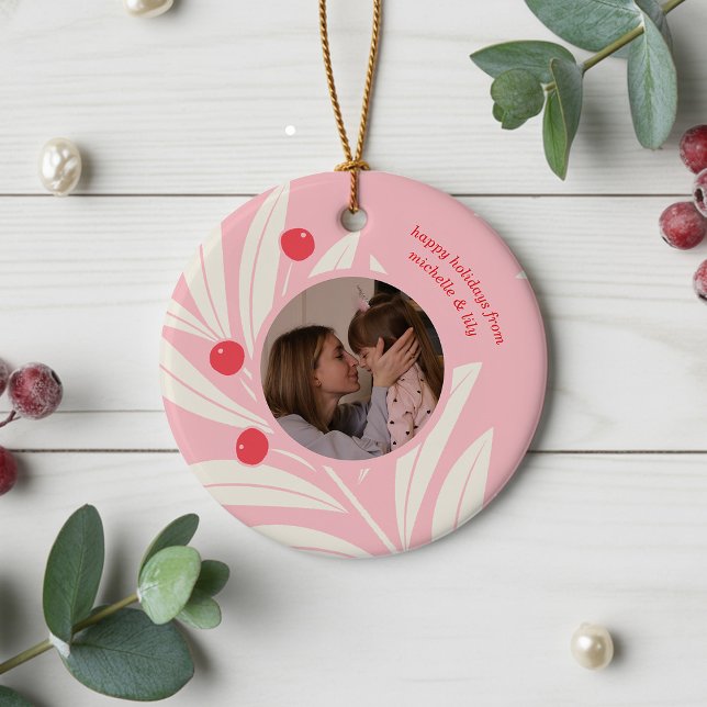 Helle Feiertagsfoliage Keramik Ornament (ceramic photo ornament with custom message)