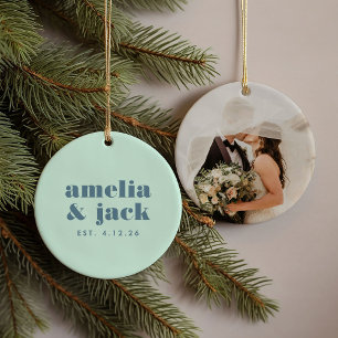 Helle, feine grüne und blaue, moderne Monogramm-Ho Keramik Ornament