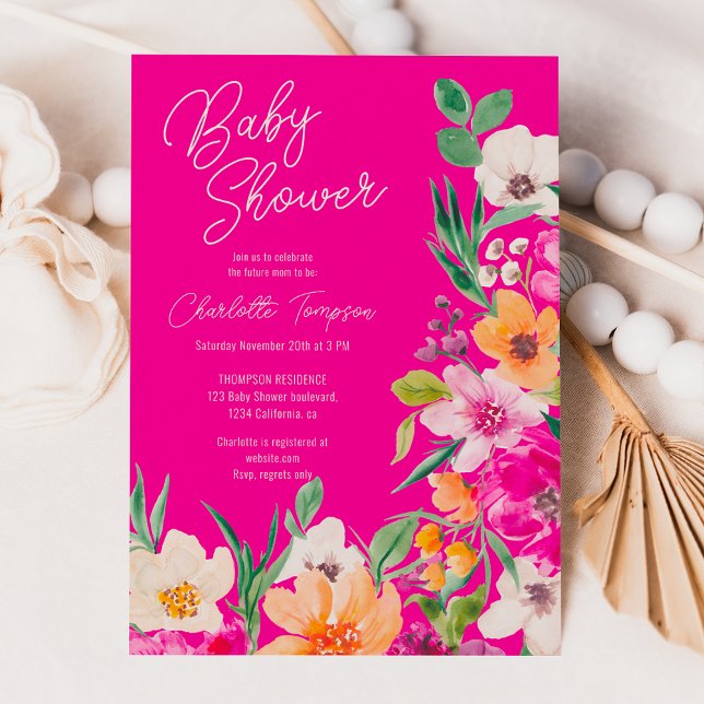 Helle, fette Blume Drehbuch Babydusche Einladung (Bright bold wild flowers script baby shower invitation)