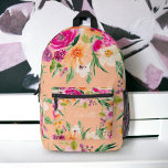 Helle, fette wilde Blume neunrosa Pfirsiche Bedruckter Rucksack<br><div class="desc">Eleganter,  heller und kühner,  moderner Frühlingssommer Blume Rucksack mit hübscher,  überdimensionaler Blume und Pinselschrift mit moderner Kalligraphie-Typografie mit leuchtenden Neonfarben,  Orange,  Grün und Gelb auf Pfirsich</div>