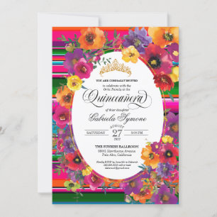 Helle Fiesta Blume Serape Stripe Quinceanera Einladung