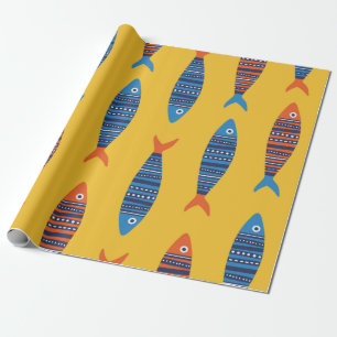 Helle Fische nahtlos. Handgezogene Seehandlung Geschenkpapier