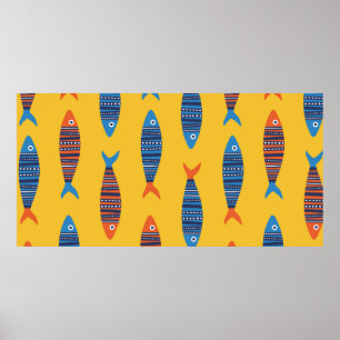 Helle Fische nahtlos. Handgezogene Seehandlung Poster