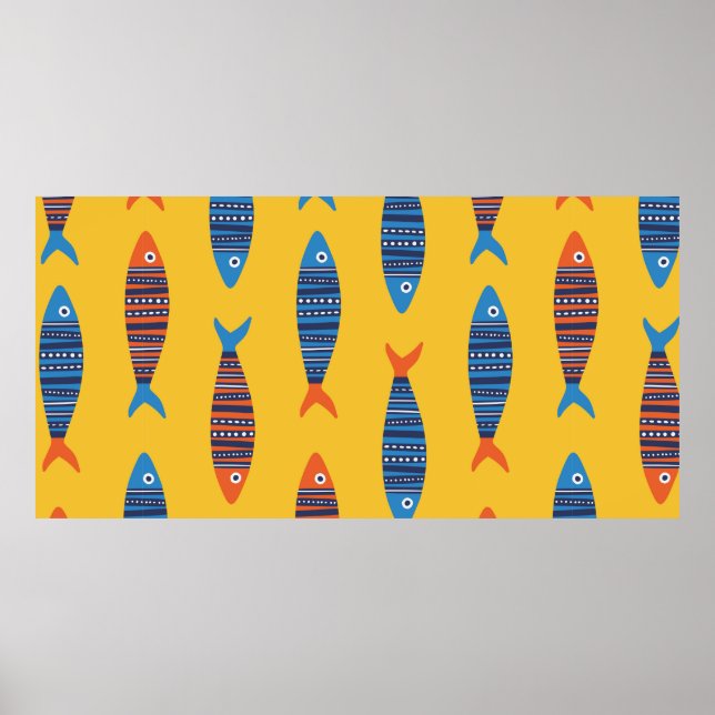 Helle Fische nahtlos. Handgezogene Seehandlung Poster (Vorne)