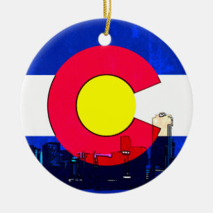 Helle Flaggen-Skylineverzierung Denvers Colorado Keramikornament