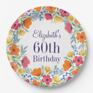 Helle Flora 60. Geburtstag Pappteller
