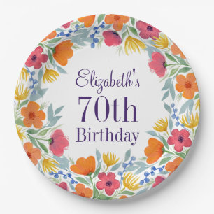 Helle Floral 70. Geburtstag Pappteller