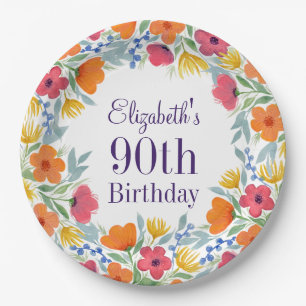 Helle Floral 90. Geburtstag Pappteller