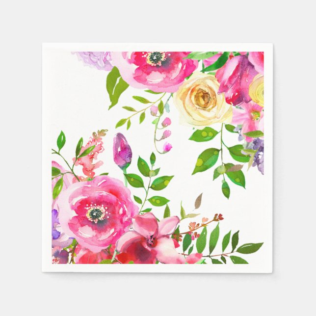 Helle floral Bold rosa Frühling Botanisch Moderne Serviette (Vorderseite)