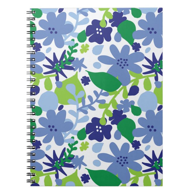 Helle floral Multi Green und Blue Spiral Notebook Notizblock (Vorderseite)