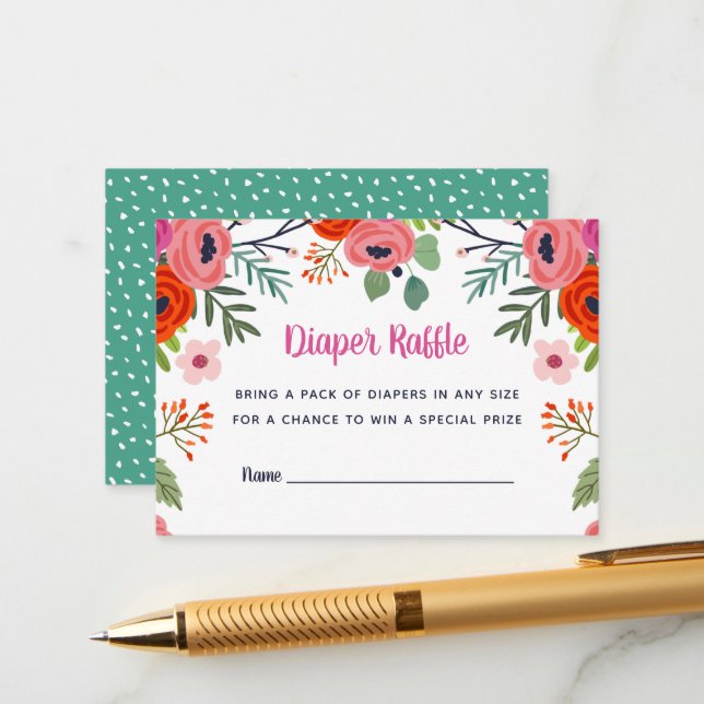 Helle florale Babydusche Windelwaschkarte Begleitkarte (Vorderseite/Rückseite Beispiel)