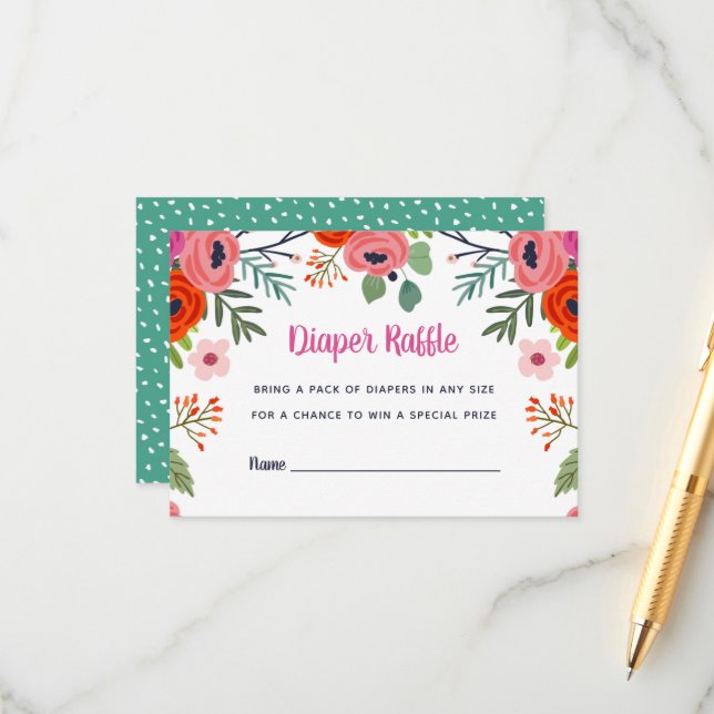 Helle florale Babydusche Windelwaschkarte Begleitkarte (Vorderseite/Rückseite Beispiel)