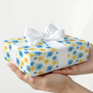 Helle florale blau-gelbe Geschenkverpackung Geschenkpapier