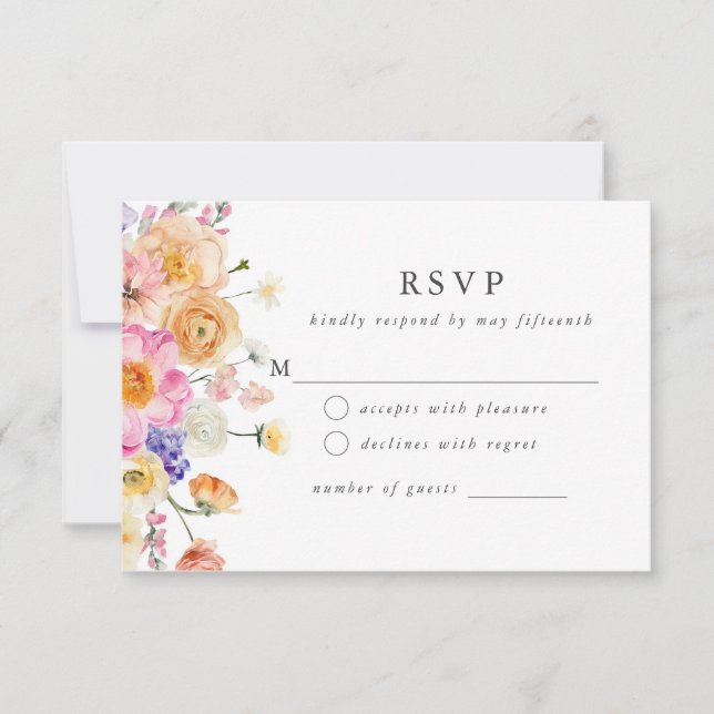 Helle, florale Botanische Moderne Hochzeitskarte R RSVP Karte (Vorderseite)