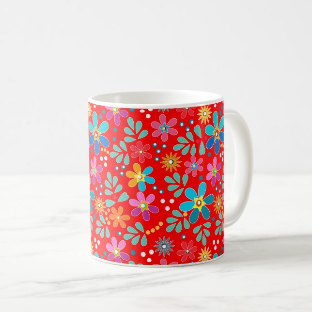 Helle florale bunte Muster Retro-Sechziger Kaffeetasse (VorderseiteRechts)