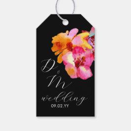 Helle, florale, farbige Monogramm-Schwarze Hochzei Geschenkanhänger