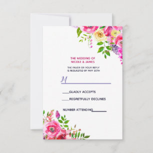 Helle florale kühne rosa Frühlingsbotanik RSVP Karte