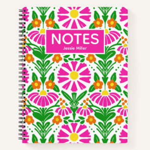 Helle florale Magenta Orange Grüne Personalisierte Notizbuch
