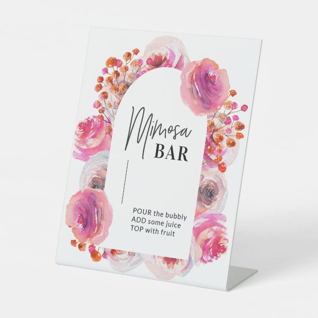 Helle florale Mimosa Bar Zeichen für Brautparty Sockelschild (Vorderseite)