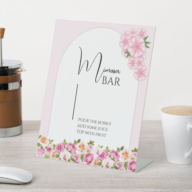 Helle florale Mimosa Bar Zeichen für Brautparty Sockelschild (In SItu)