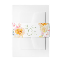 Helle florale Monogramm-Hochzeit im Frühling Einladungsbanderole