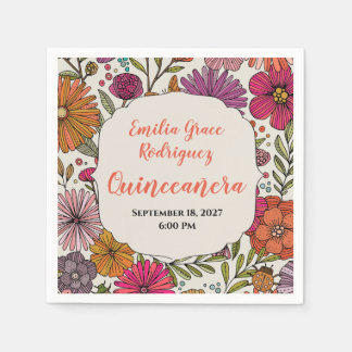 Helle florale Quinceañera | Farbige Laune Serviette