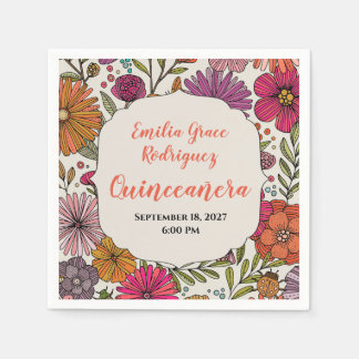 Helle florale Quinceañera | Farbige Whimsical Serviette