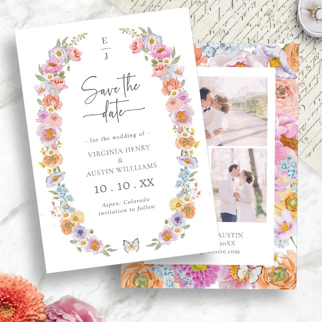 Helle Florale Save The Date (Bright Watercolor Floral Save The Date Card by Painted Paperie
)