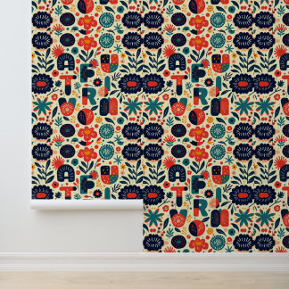 Helle florale Typografie Art Pattern Tapete