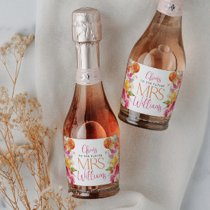 Helle florale Zitrus-Brautparty-Weinetiketten