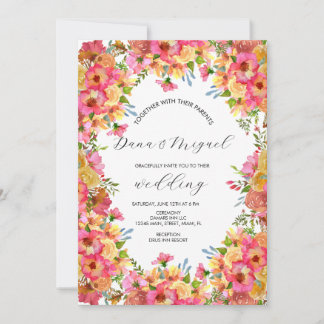 Helle Florals Pink Garden Hochzeit Wasserfarbe Karte