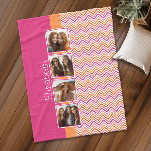 Helle FotoCollage Hot Pink Orange Chevrons Fleecedecke