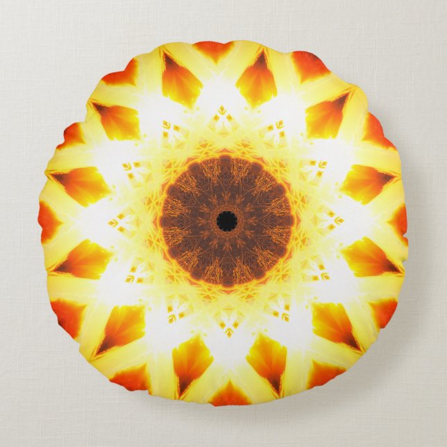 Helle Fraktal-Sterne des Gold| Rundes Kissen (Vorderseite)