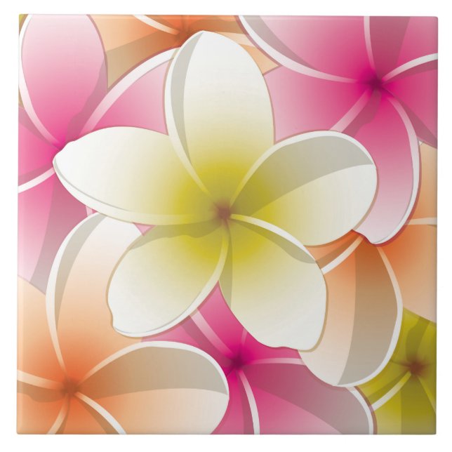 Helle Frangipani/plumeria-Blumen Fliese (Vorderseite)