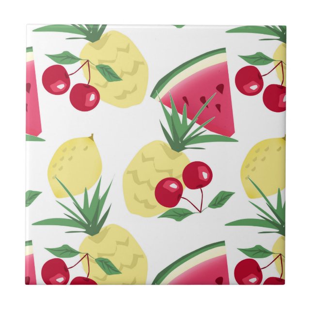Helle Früchte und Beeren auf weiß. Fliese (Vorderseite)