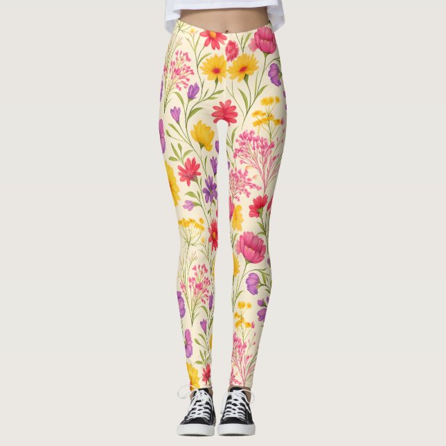 Helle Frühlings-Botanik-Design Leggings (Vorderseite)