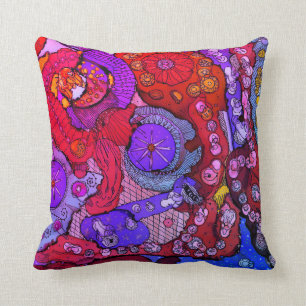 Helle Fuchsia, orange und blaues Abstraktes Kissen