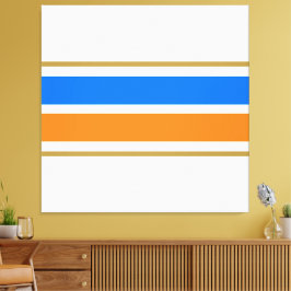 Helle Fun Blue Orange Racing Streifen auf weiß Leinwanddruck