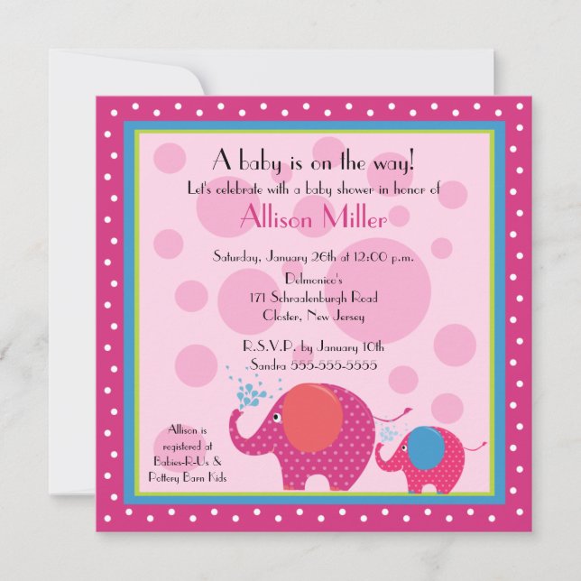 Helle & Fun Elephant Babydusche Einladung (Vorderseite)