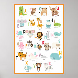 Helle Fun farbenfrohe Orange Frame Tier Alphabet Poster