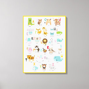 Helle Fun farbenfrohe Orange Gelbe Tierwelt Alphab Leinwanddruck