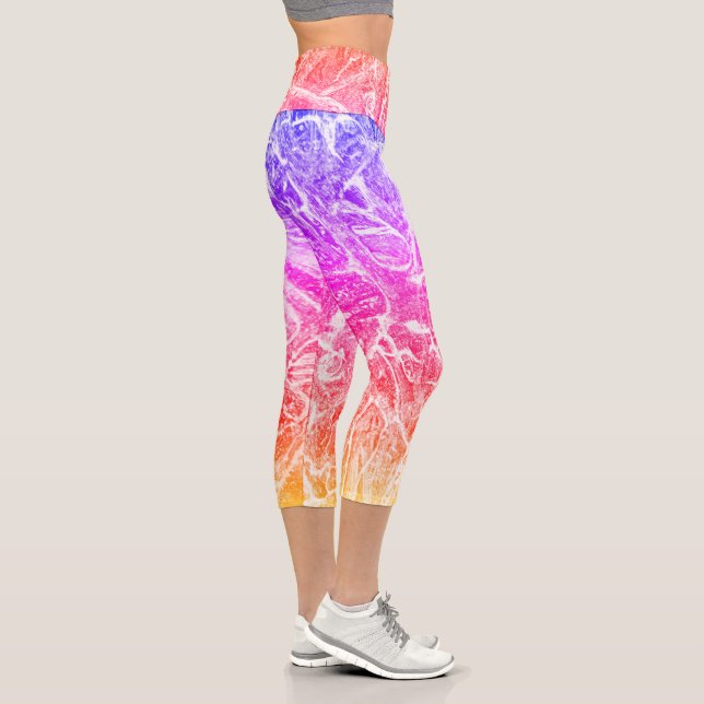 Helle Fun Regenbogenfarben Abstrakter Marmor Capri Leggings (Rechts)