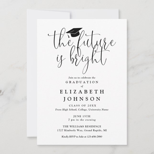 Helle Future Elegante Script Graduation Party Einladung (Vorderseite)